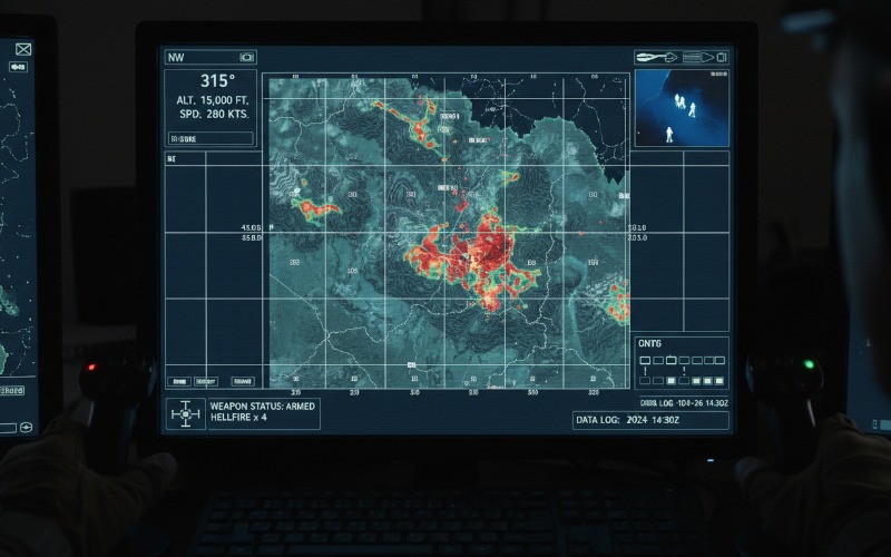 Synthetic Aperture Radar mapping screen display from a military UAV