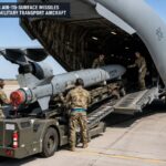 Loading air-to-surface missiles onto a military transport aircraft