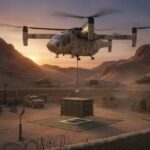 VTOL unmanned helicopter delivering cargo to a forward operating base