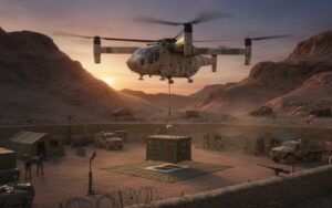 VTOL unmanned helicopter delivering cargo to a forward operating base
